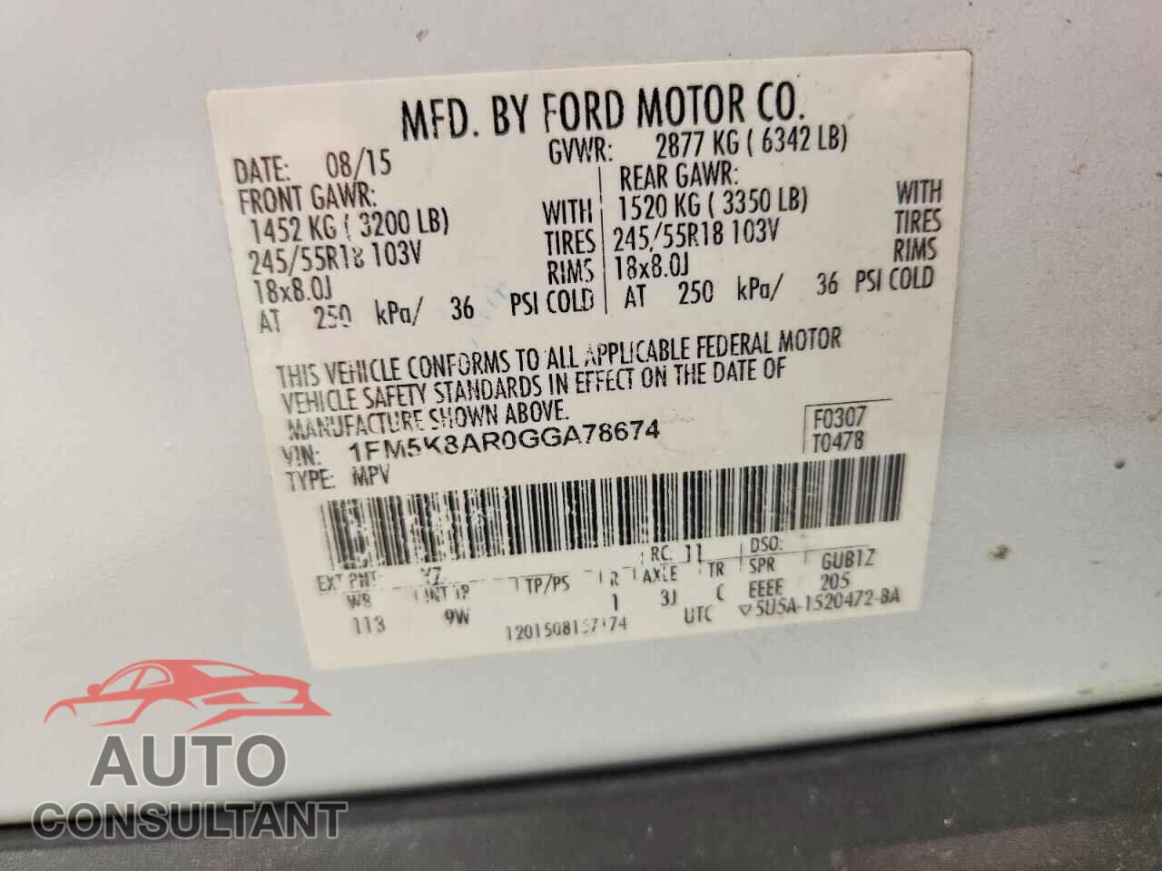 FORD EXPLORER 2016 - 1FM5K8AR0GGA78674