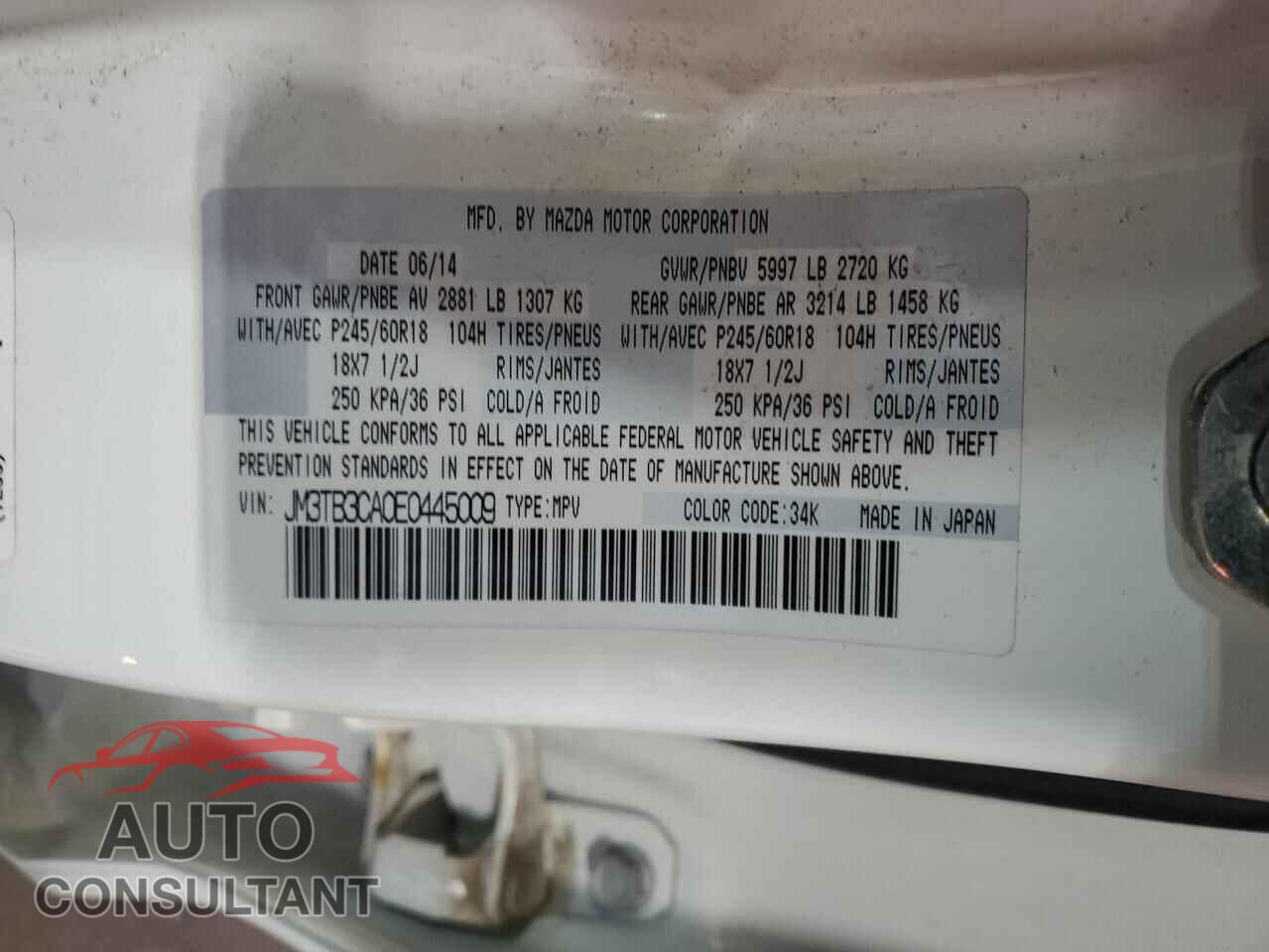 MAZDA CX-9 2014 - JM3TB3CA0E0445009