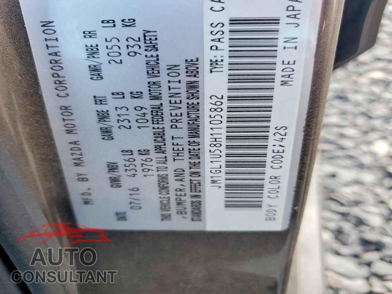 MAZDA 6 2017 - JM1GL1U58H1105862