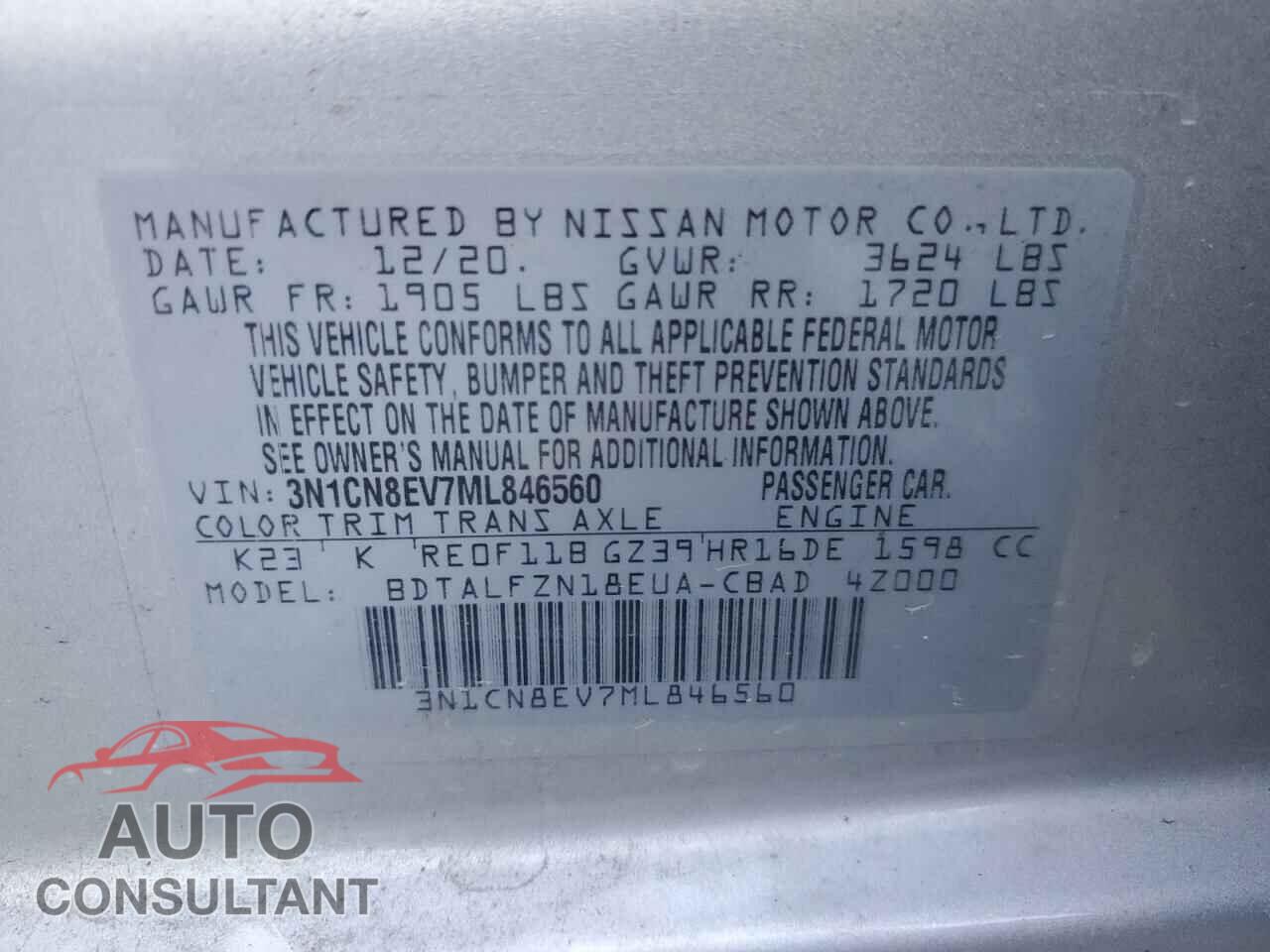 NISSAN VERSA 2021 - 3N1CN8EV7ML846560