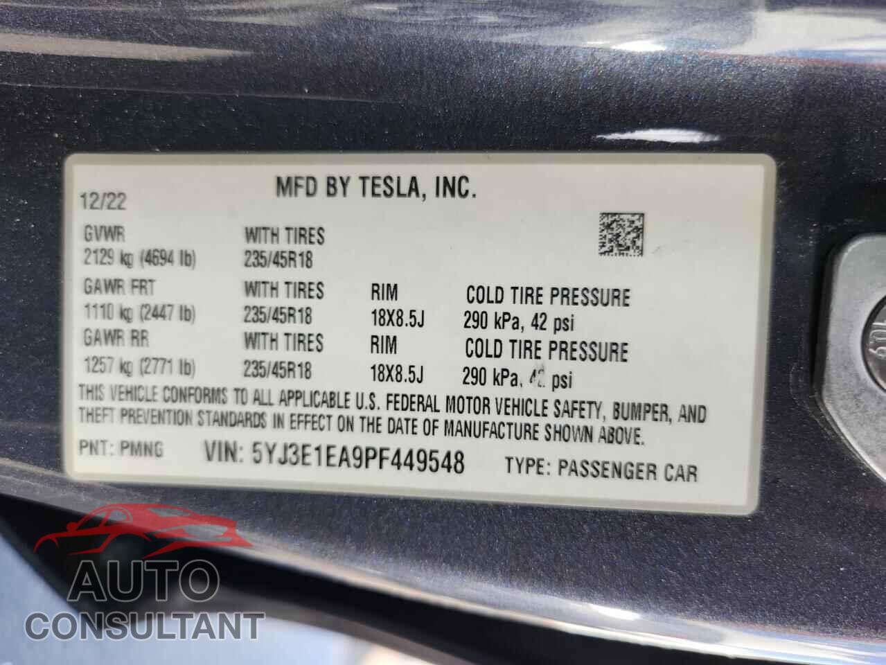TESLA MODEL 3 2023 - 5YJ3E1EA9PF449548