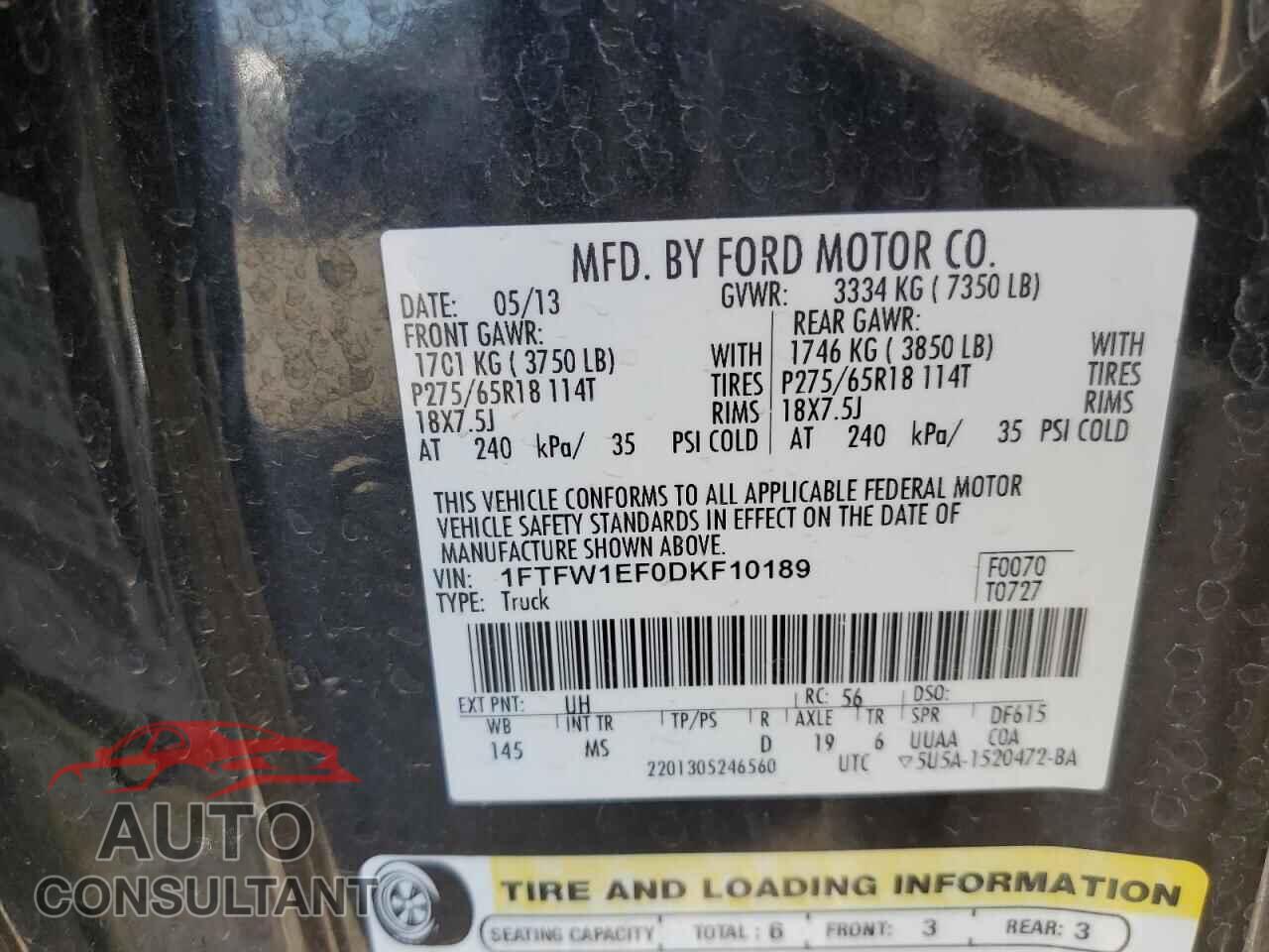 FORD F-150 2013 - 1FTFW1EF0DKF10189