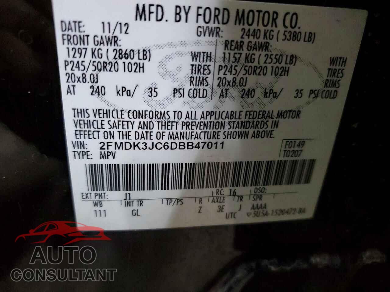 FORD EDGE 2013 - 2FMDK3JC6DBB47011