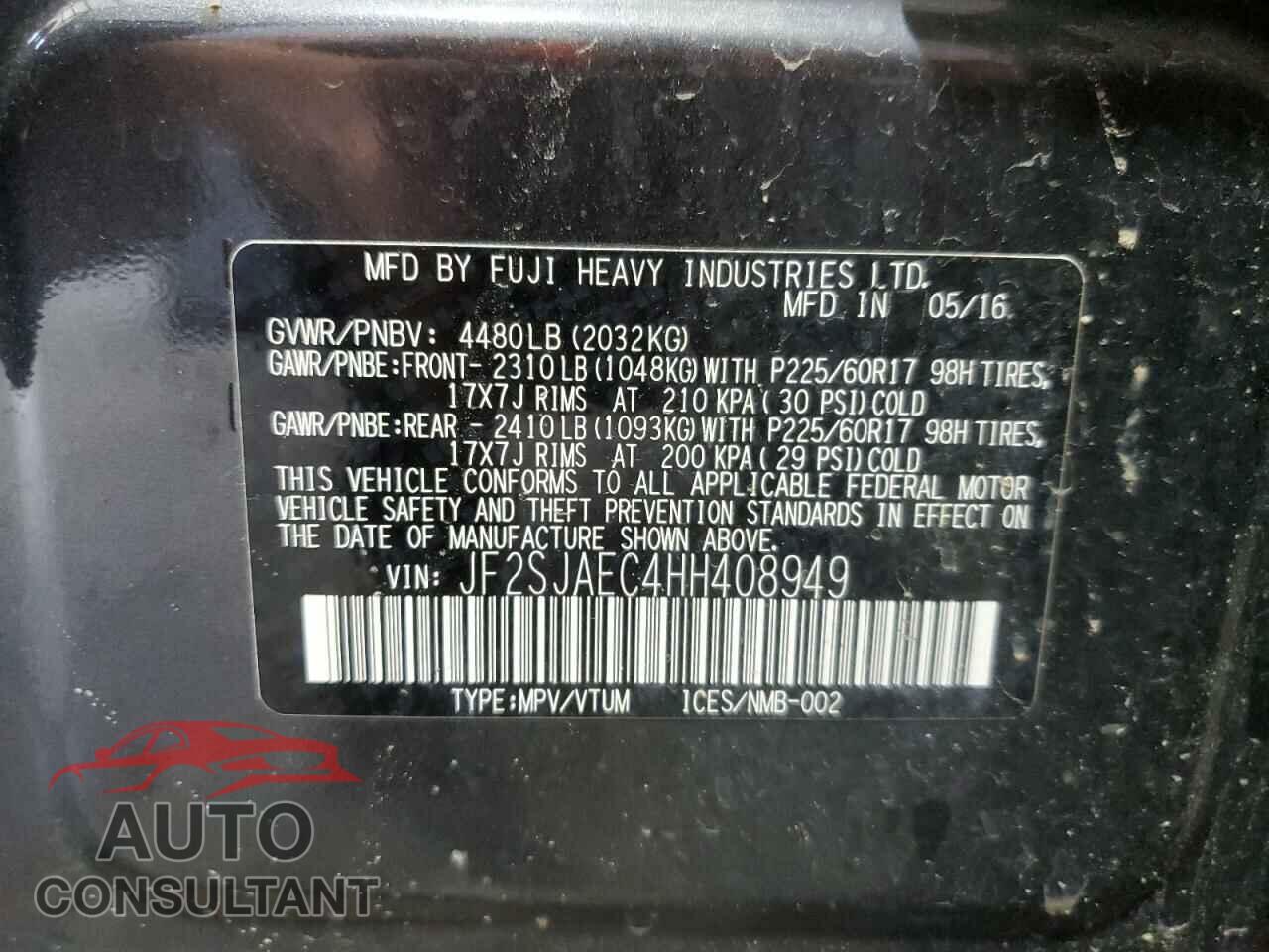 SUBARU FORESTER 2017 - JF2SJAEC4HH408949