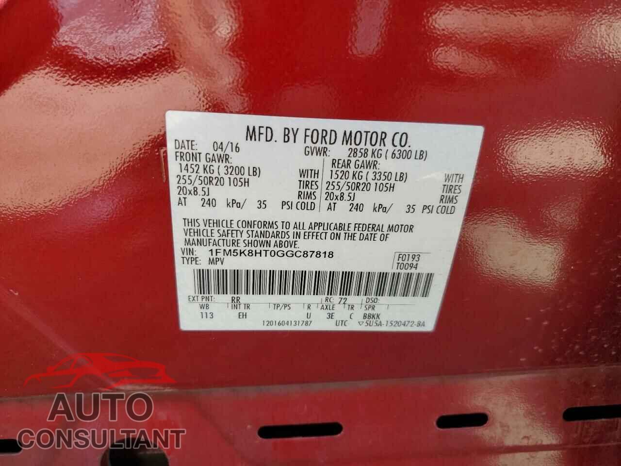 FORD EXPLORER 2016 - 1FM5K8HT0GGC87818