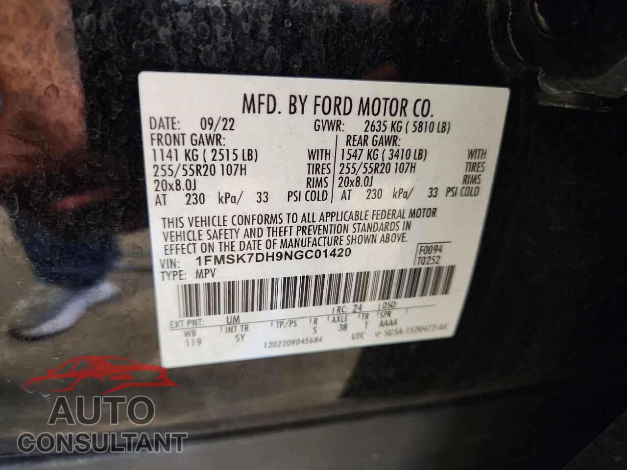 FORD EXPLORER 2022 - 1FMSK7DH9NGC01420
