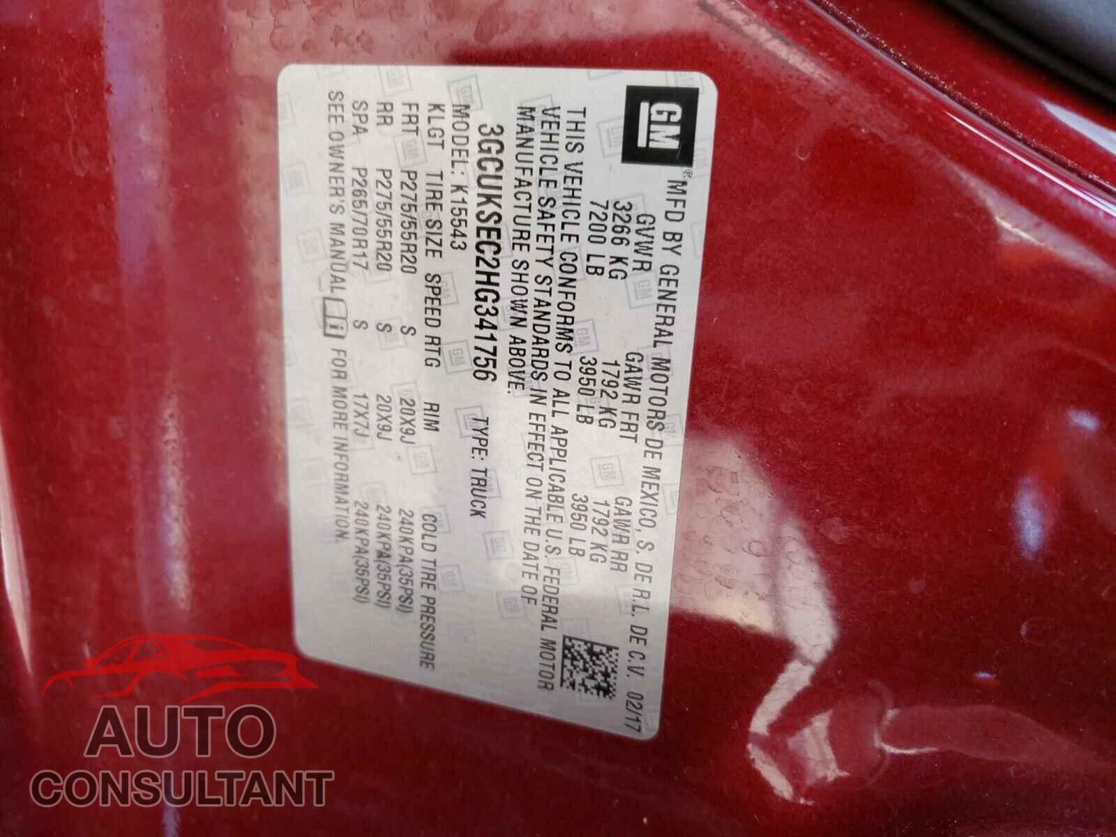 CHEVROLET SILVERADO 2017 - 3GCUKSEC2HG341756