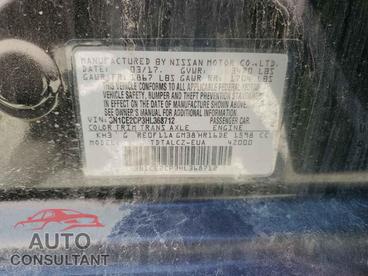 NISSAN VERSA 2017 - 3N1CE2CP3HL368712