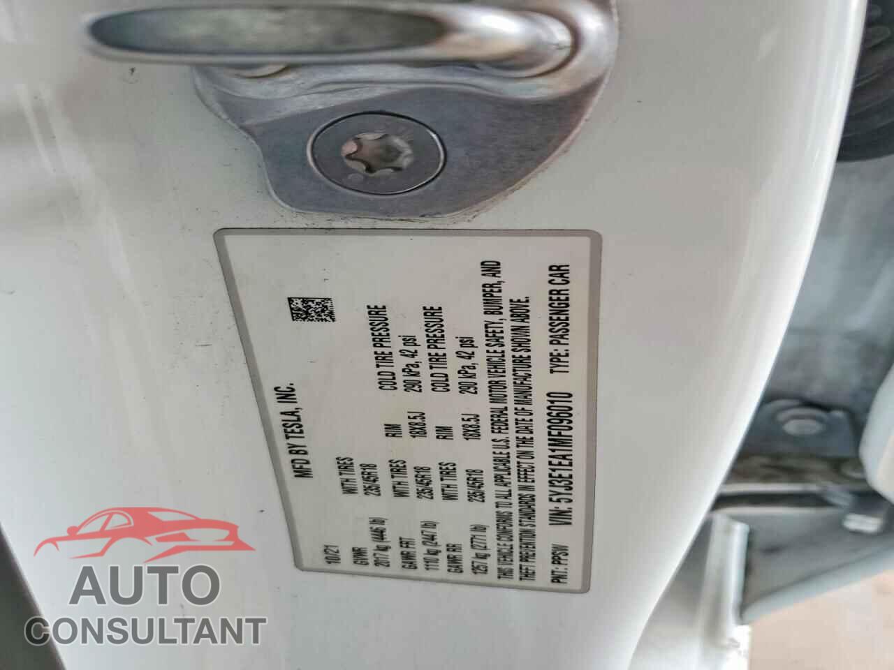 TESLA MODEL 3 2021 - 5YJ3E1EA1MF096010