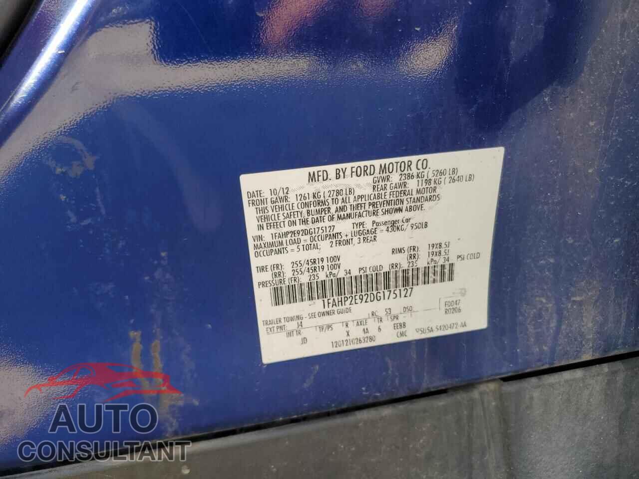 FORD TAURUS 2013 - 1FAHP2E92DG175127
