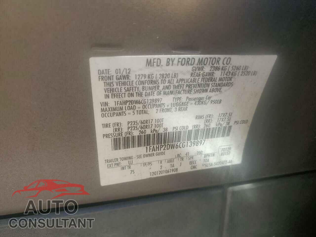FORD TAURUS 2012 - 1FAHP2DW6CG139897