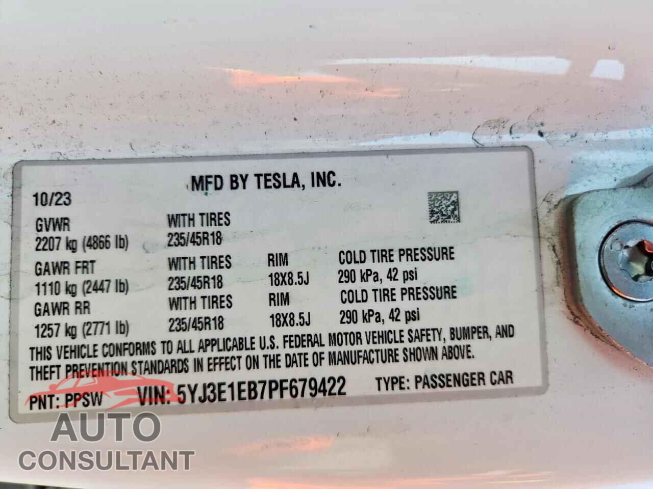 TESLA MODEL 3 2023 - 5YJ3E1EB7PF679422