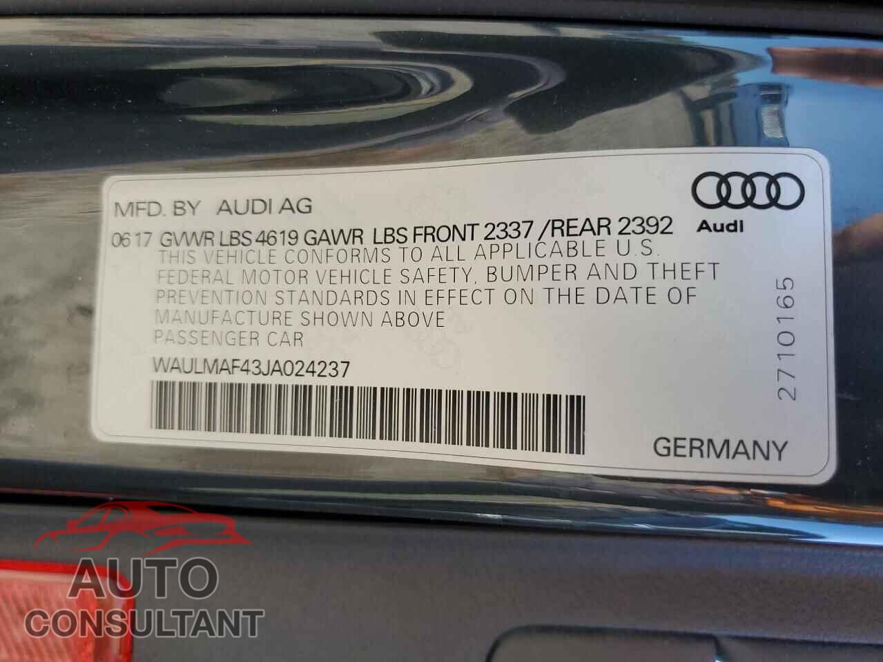 AUDI A4 2018 - WAULMAF43JA024237