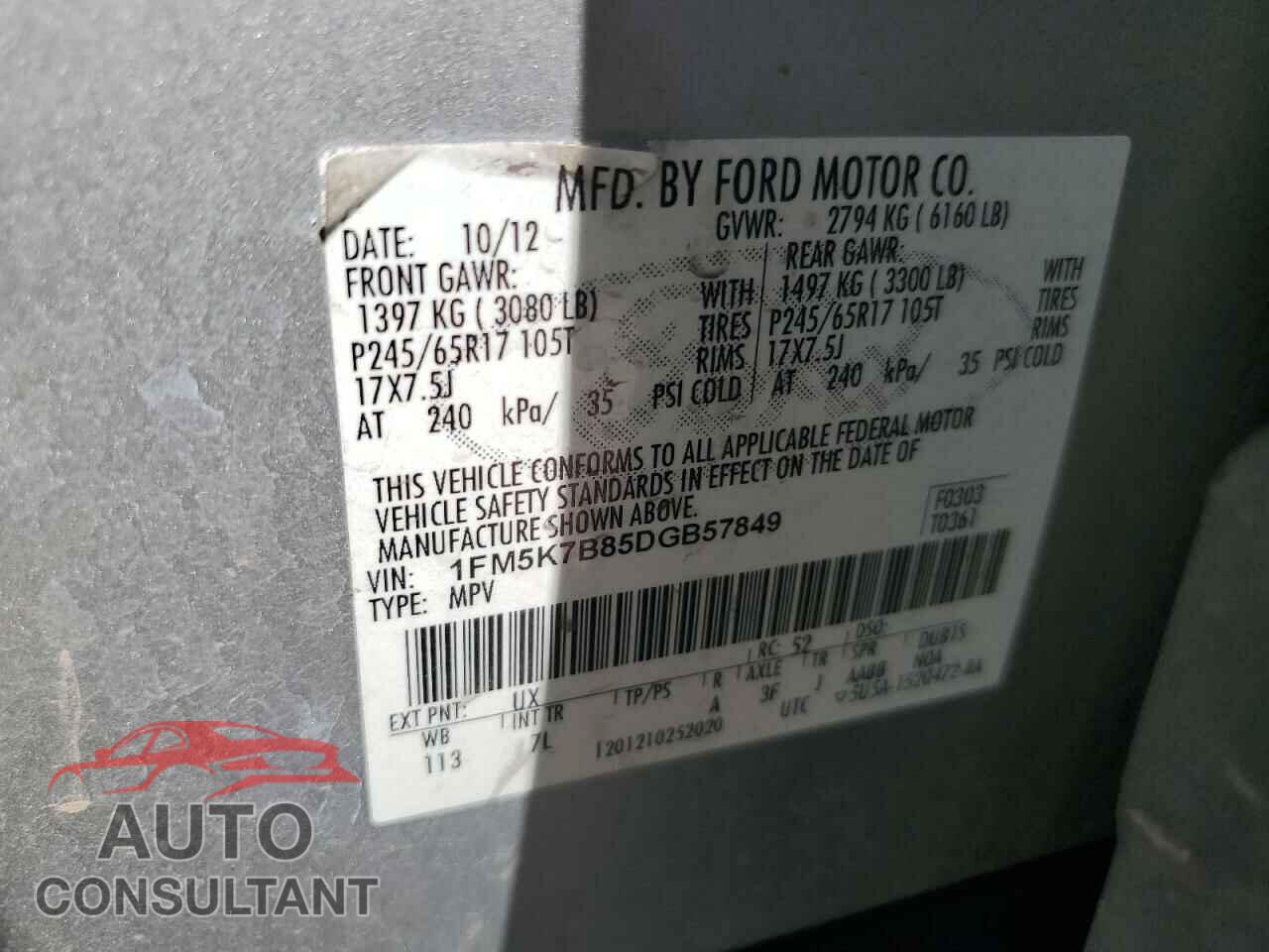 FORD EXPLORER 2013 - 1FM5K7B85DGB57849