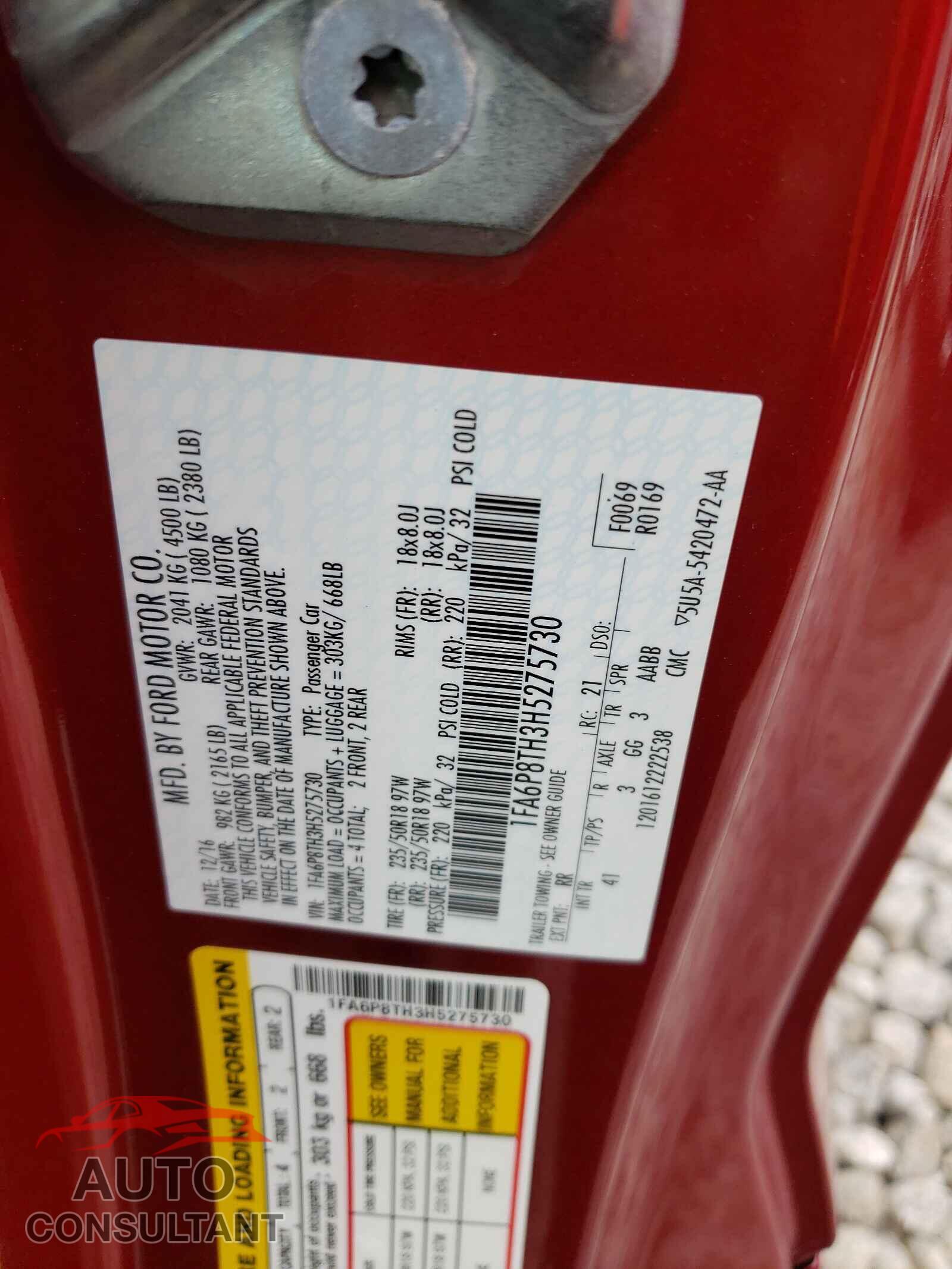 FORD MUSTANG 2017 - 1FA6P8TH3H5275730