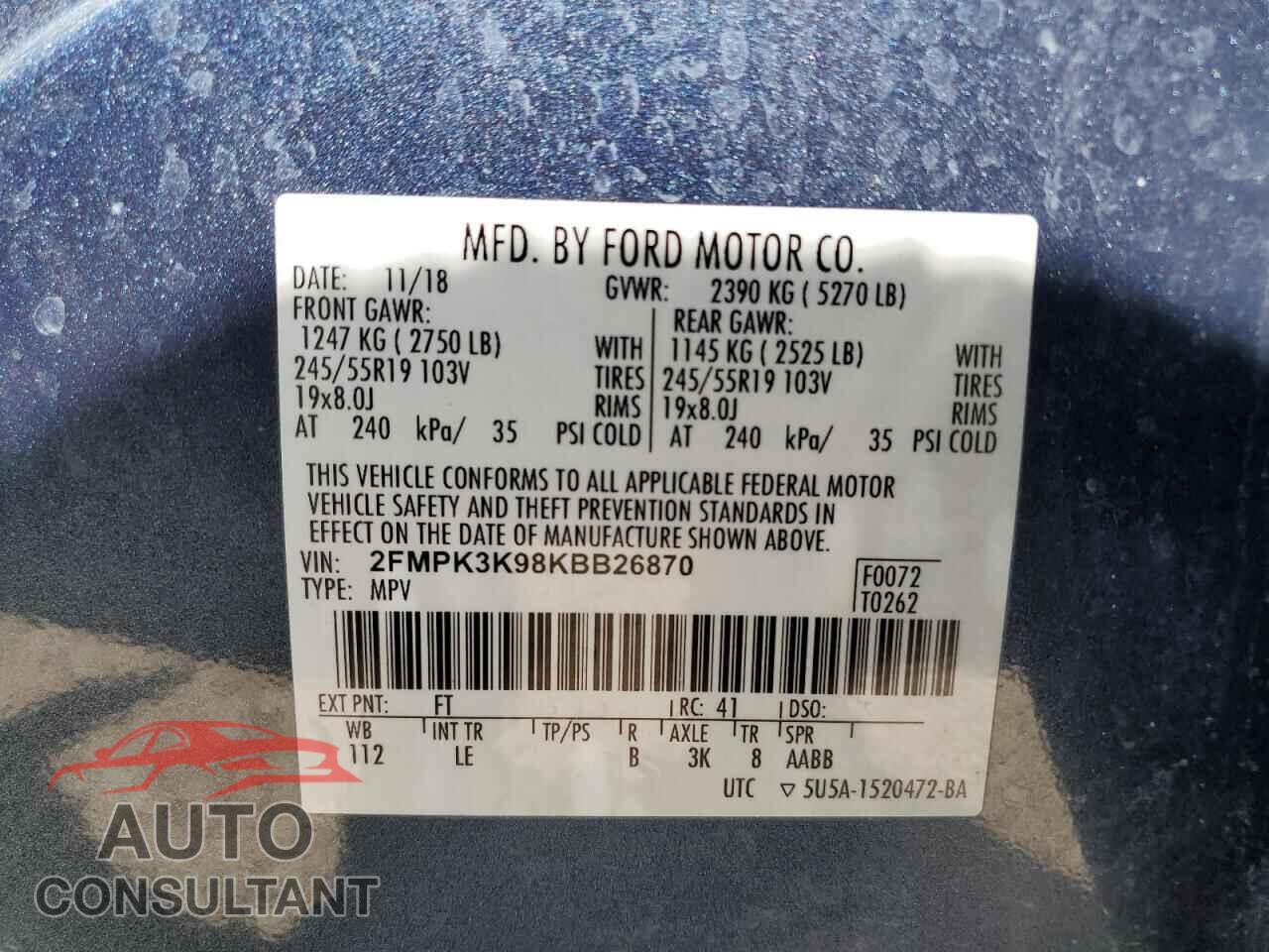 FORD EDGE 2019 - 2FMPK3K98KBB26870