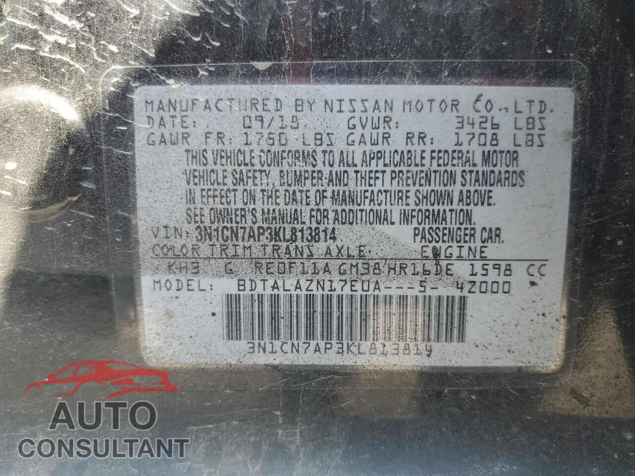 NISSAN VERSA 2019 - 3N1CN7AP3KL813814