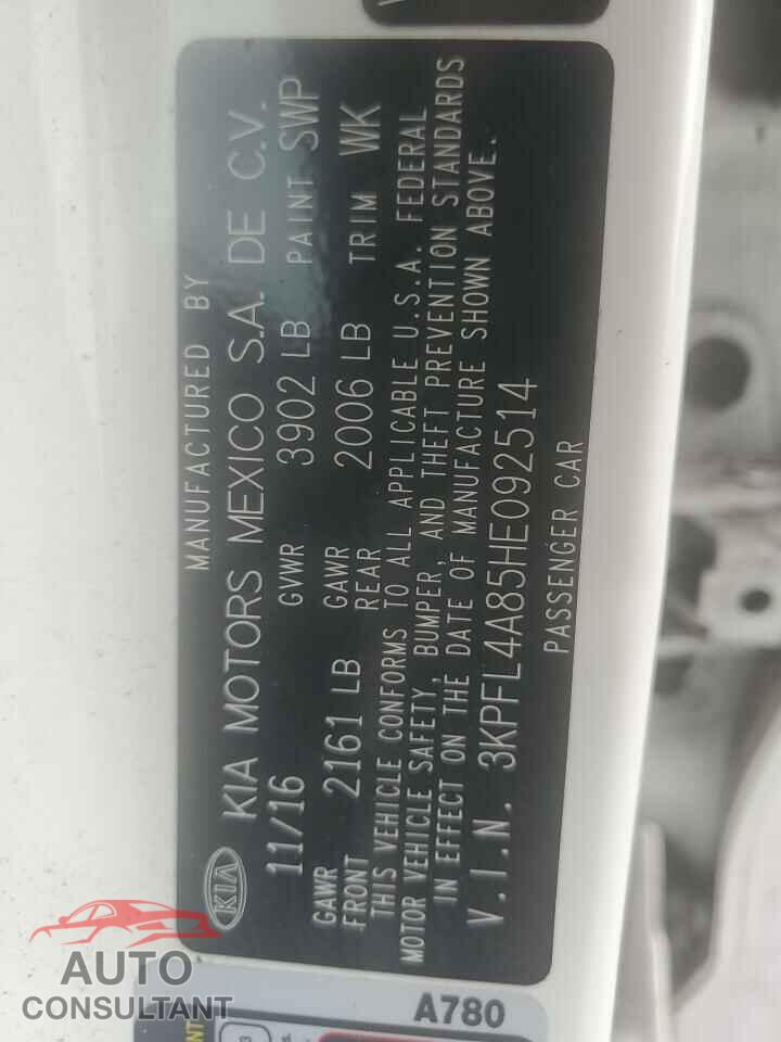 KIA FORTE 2017 - 3KPFL4A85HE092514