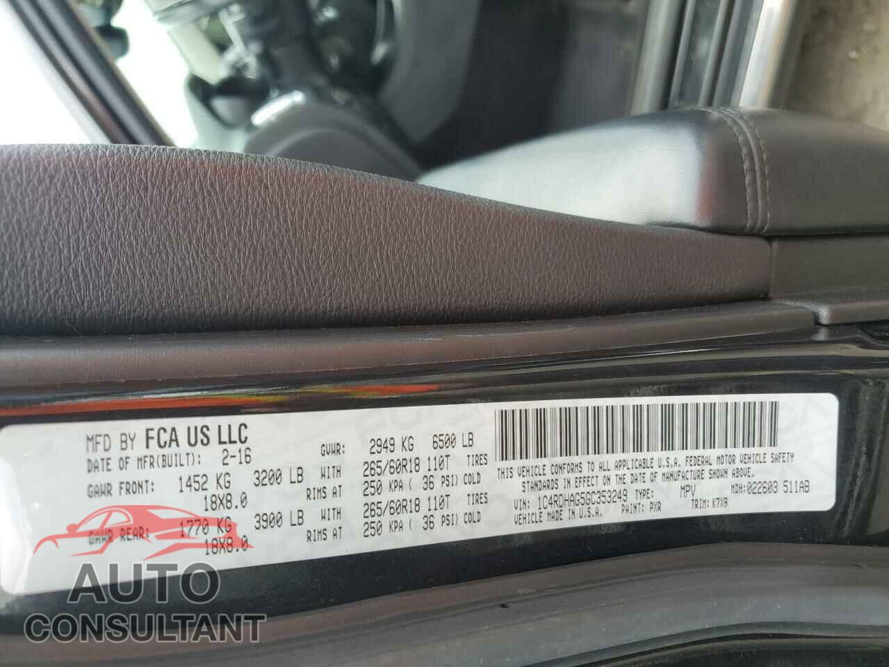 DODGE DURANGO 2016 - 1C4RDHAG5GC353249