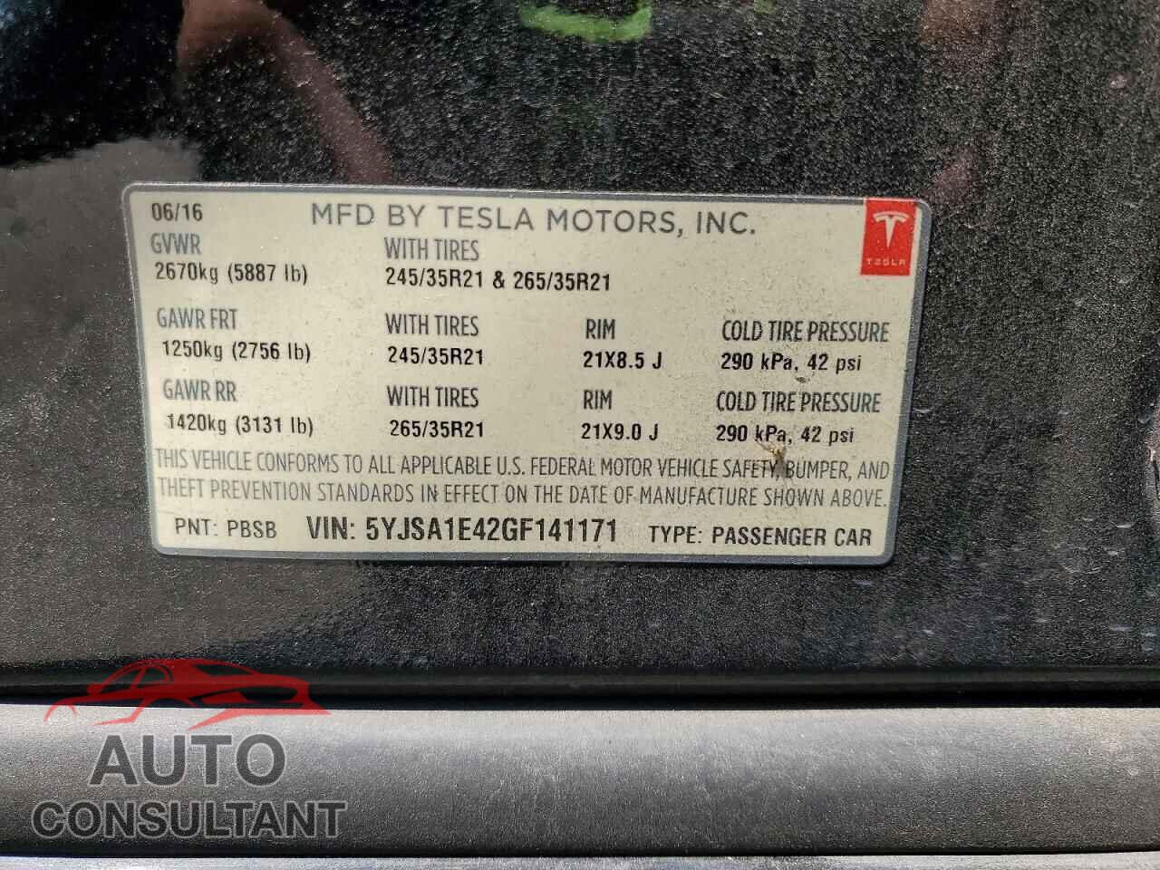 TESLA MODEL S 2016 - 5YJSA1E42GF141171