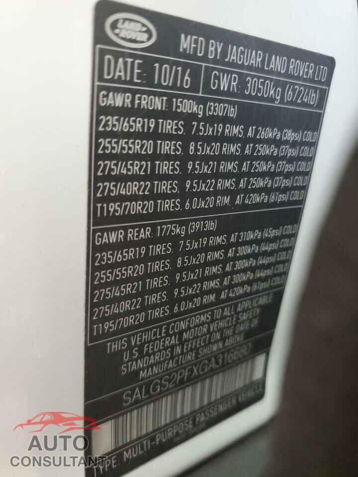 LAND ROVER RANGEROVER 2016 - SALGS2PFXGA316680