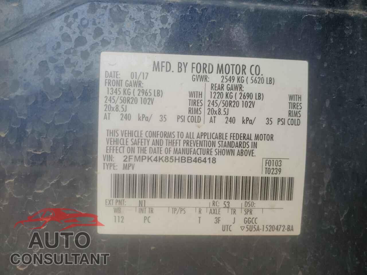 FORD EDGE 2017 - 2FMPK4K85HBB46418