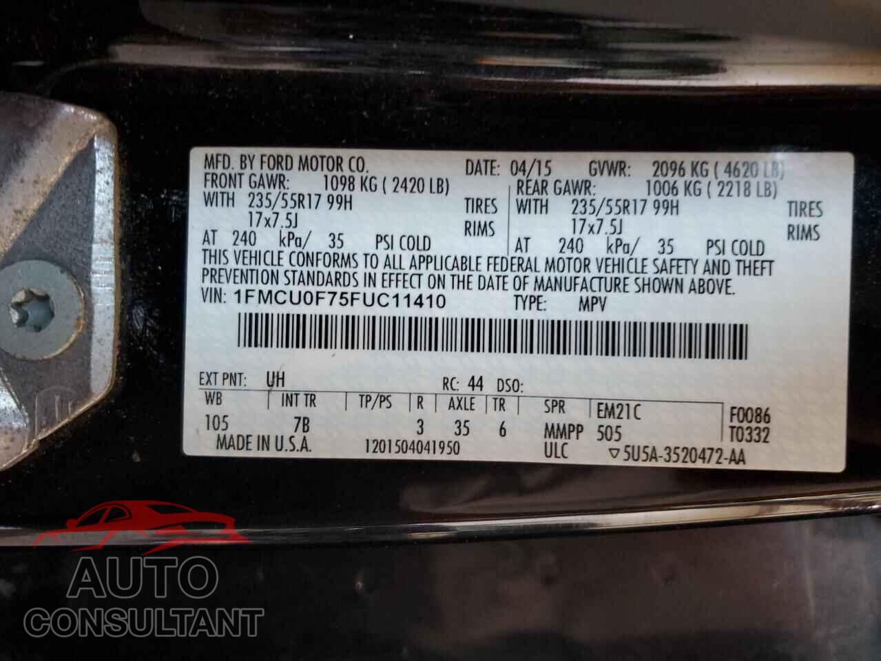 FORD ESCAPE 2015 - 1FMCU0F75FUC11410