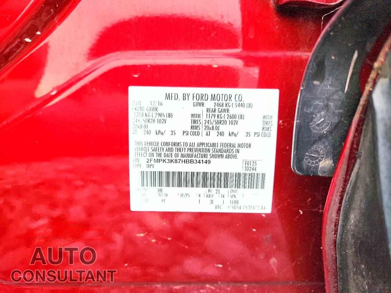 FORD EDGE 2017 - 2FMPK3K87HBB34149