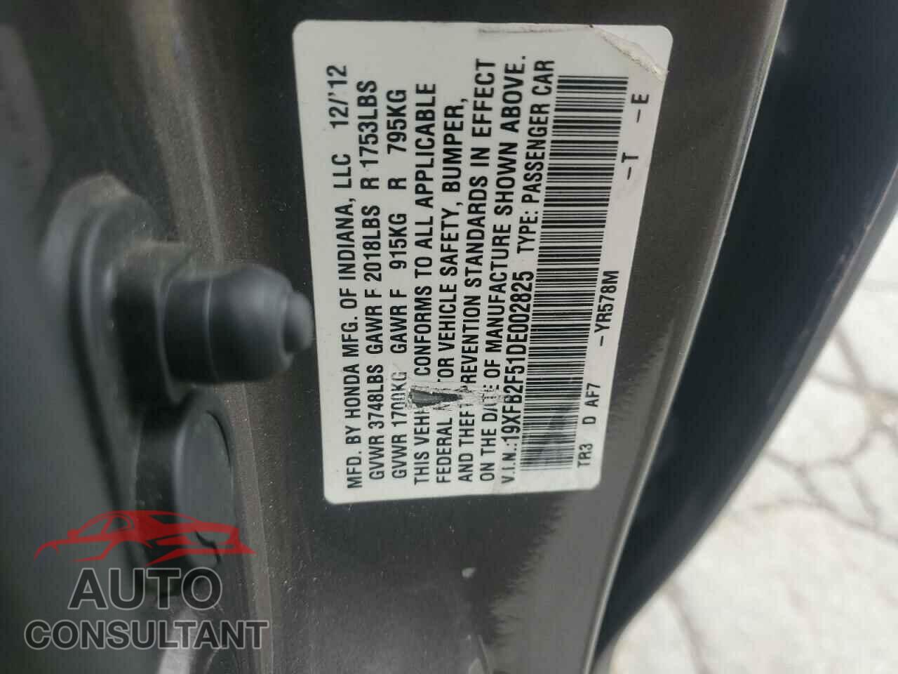 HONDA CIVIC 2013 - 19XFB2F51DE002825
