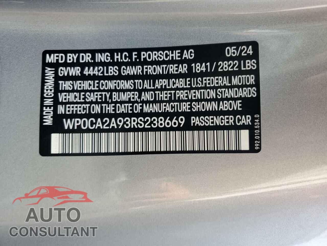 PORSCHE 911 2024 - WP0CA2A93RS238669