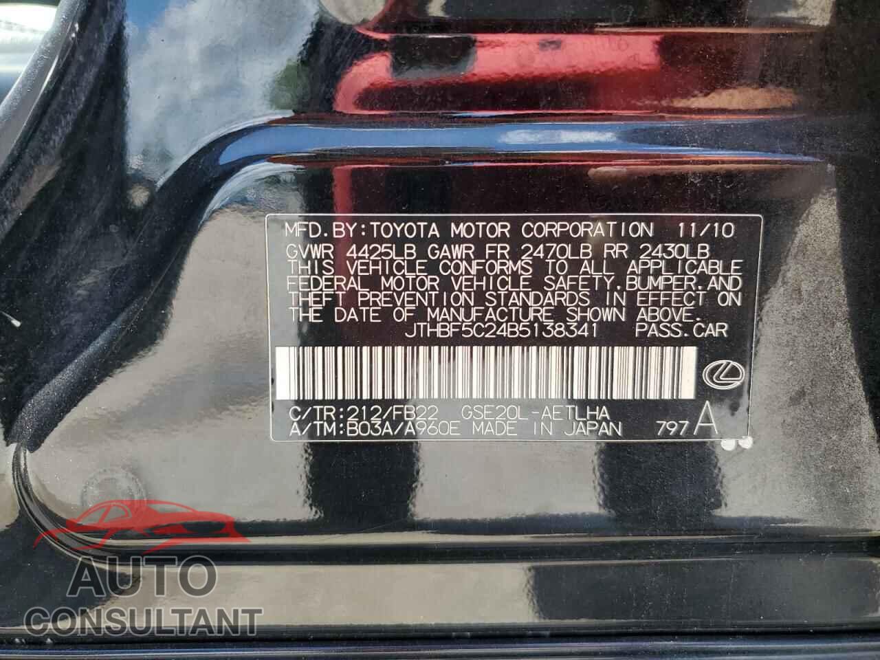 LEXUS IS 2011 - JTHBF5C24B5138341