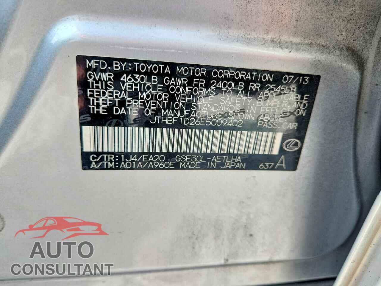 LEXUS IS 2014 - JTHBF1D26E5009402
