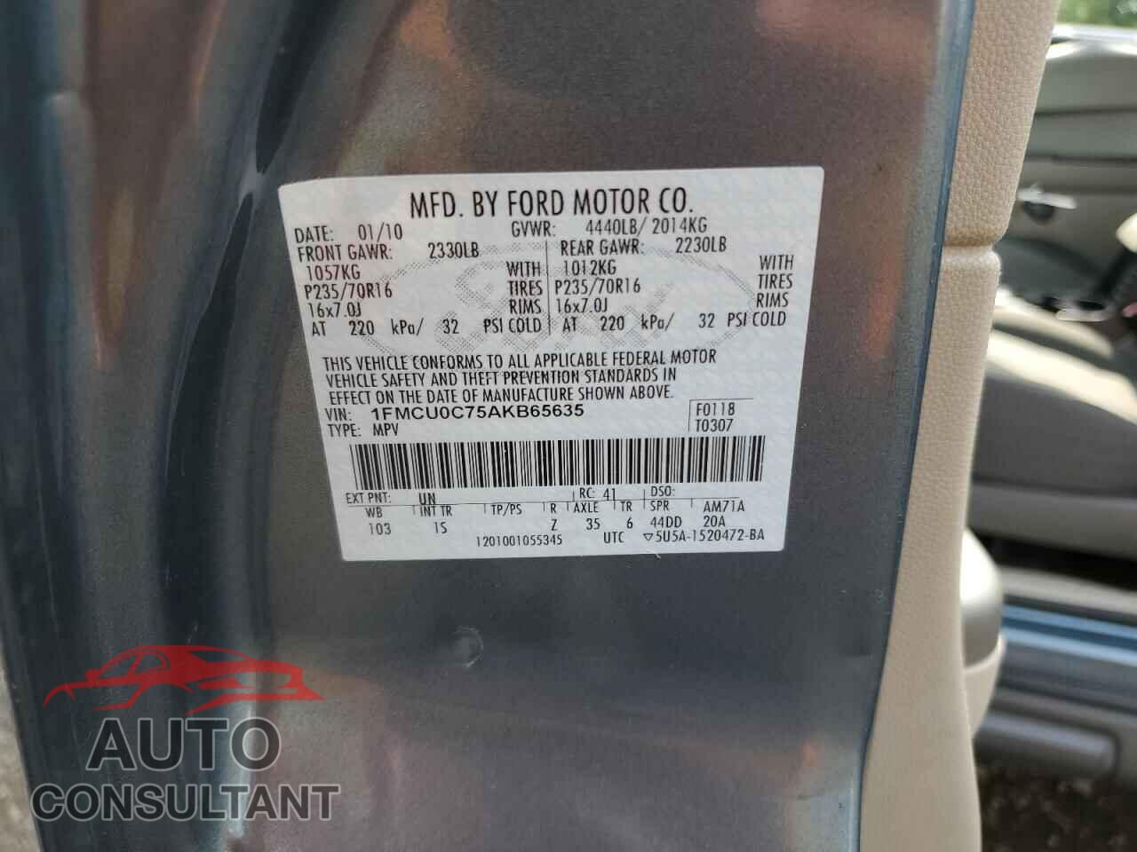 FORD ESCAPE 2010 - 1FMCU0C75AKB65635