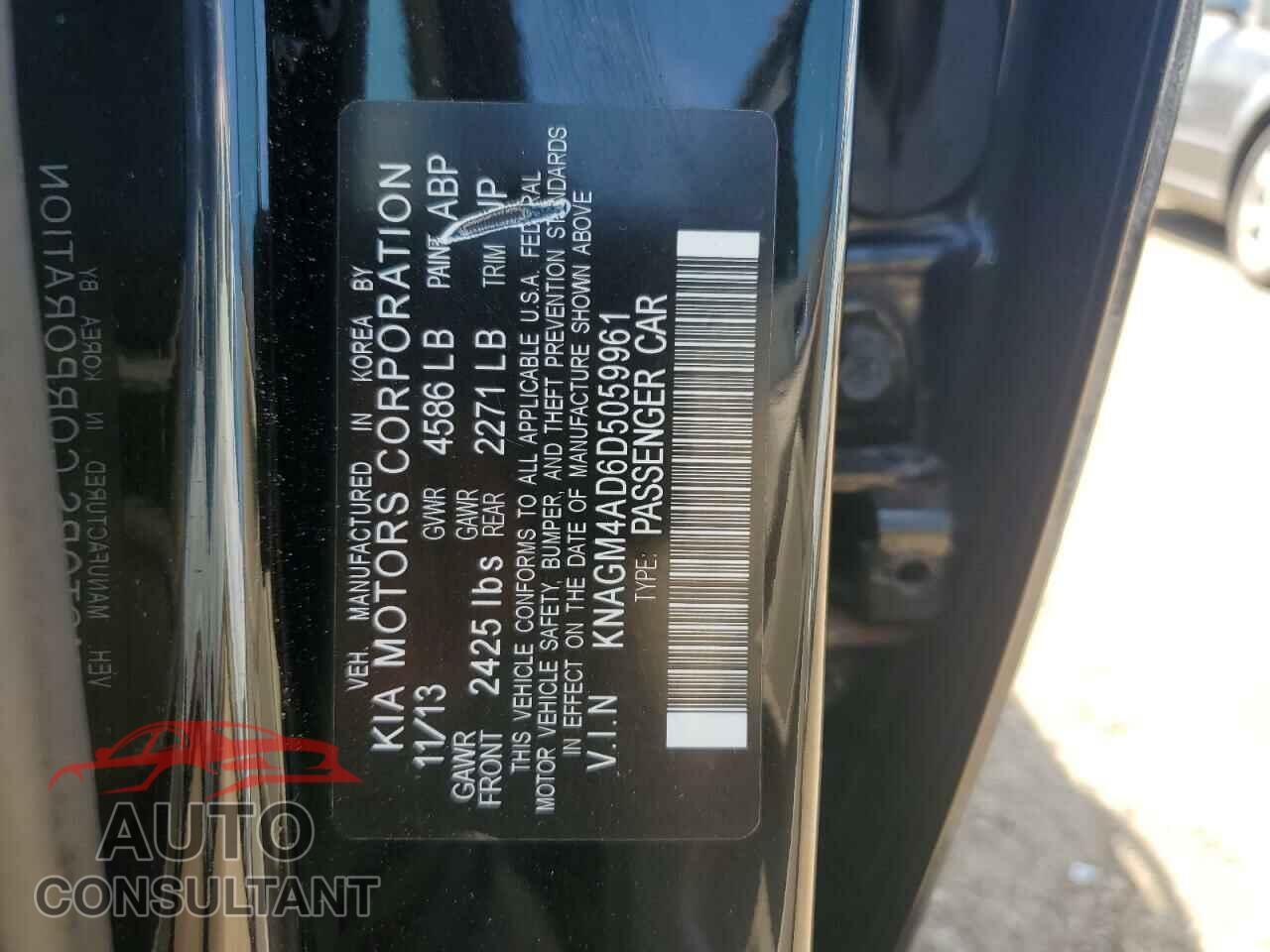 KIA OPTIMA 2013 - KNAGM4AD6D5059961