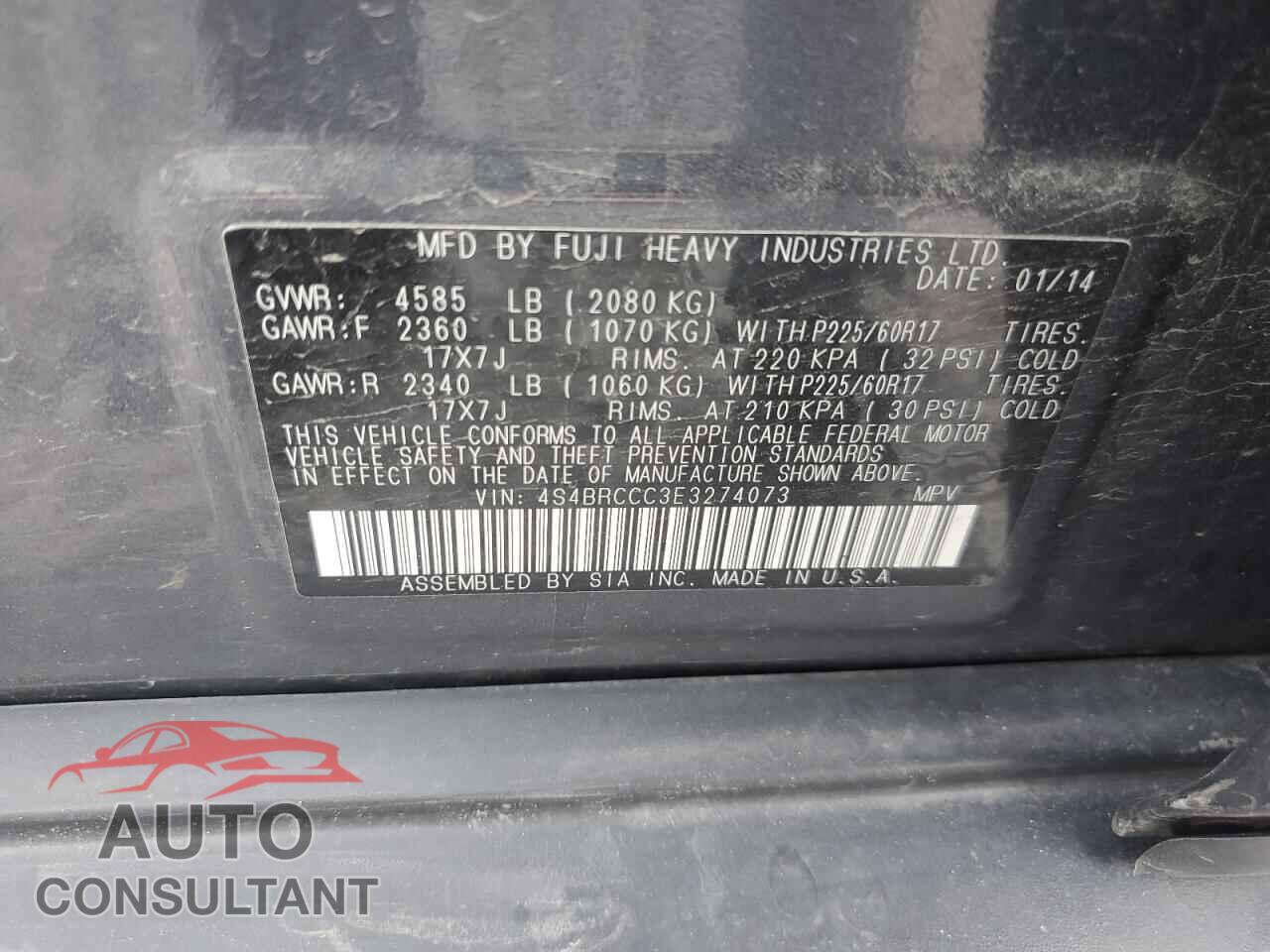 SUBARU OUTBACK 2014 - 4S4BRCCC3E3274073