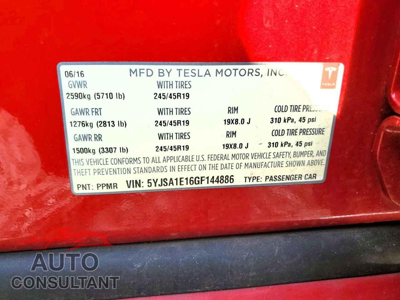 TESLA MODEL S 2016 - 5YJSA1E16GF144886