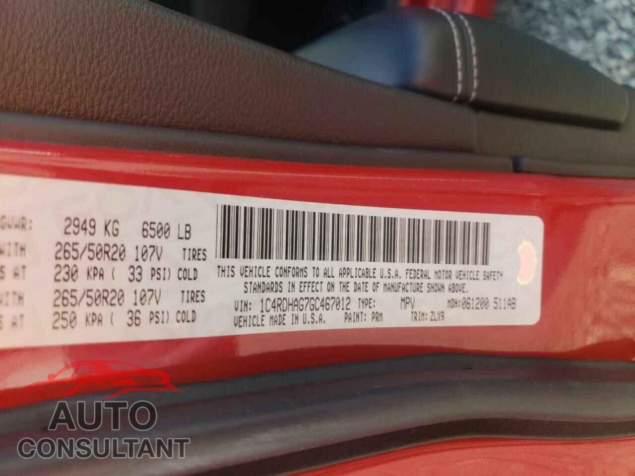 DODGE DURANGO 2016 - 1C4RDHAG7GC467012