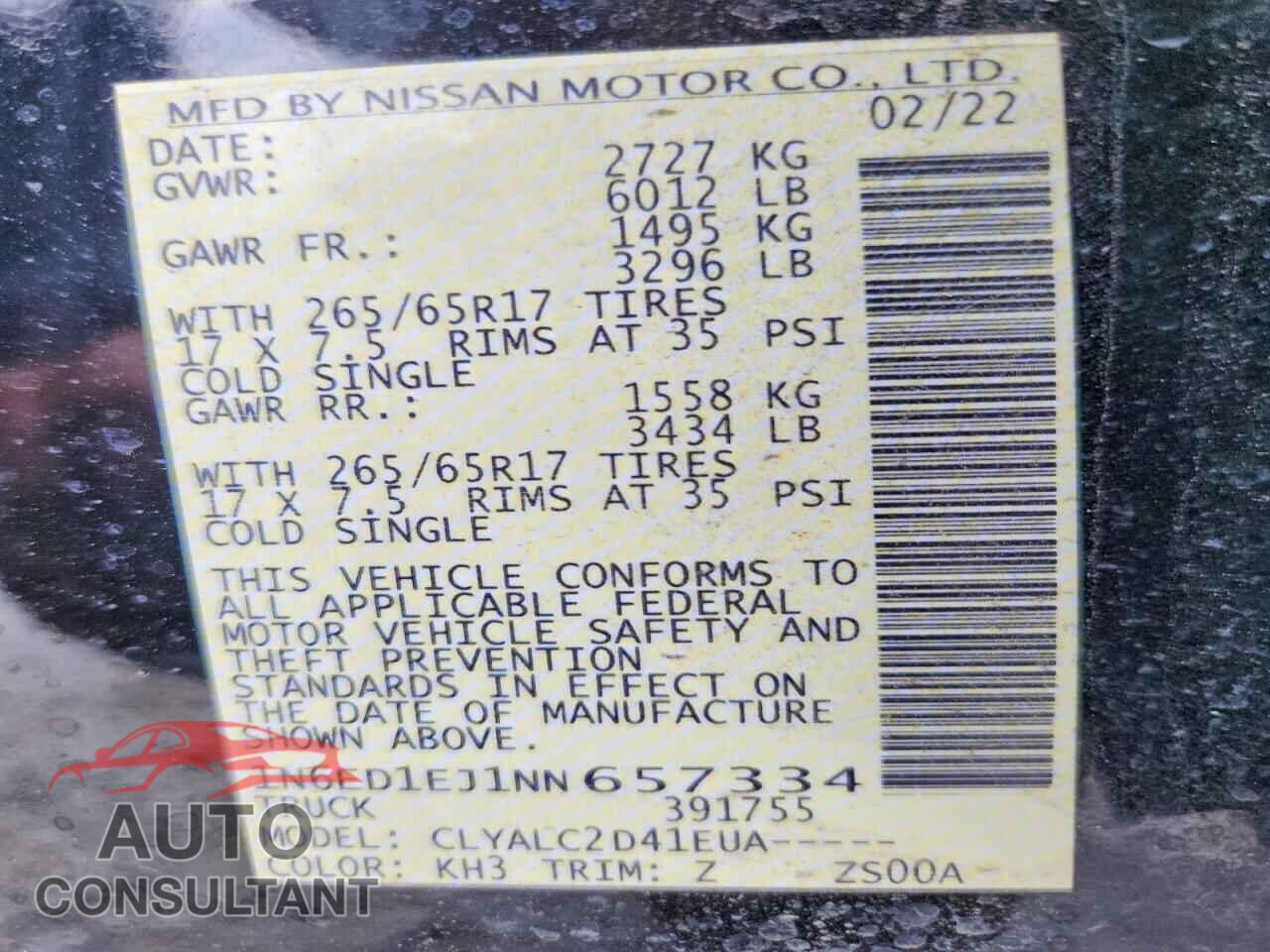 NISSAN FRONTIER 2022 - 1N6ED1EJ1NN657334