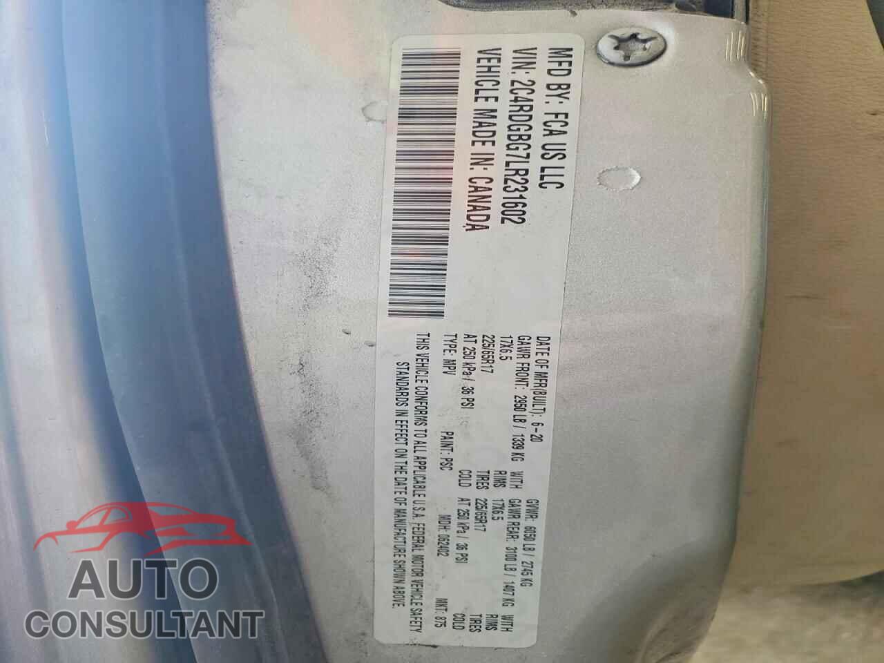 DODGE CARAVAN 2020 - 2C4RDGBG7LR231602