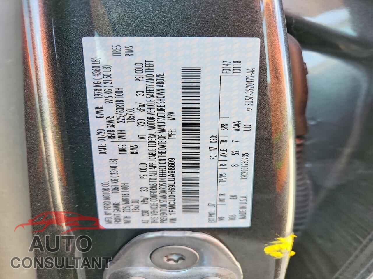 FORD ESCAPE 2020 - 1FMCU0H69LUA98609