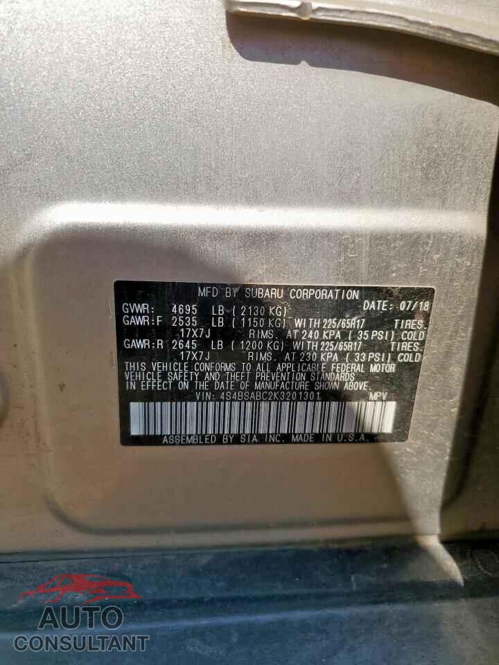 SUBARU OUTBACK 2019 - 4S4BSABC2K3201301