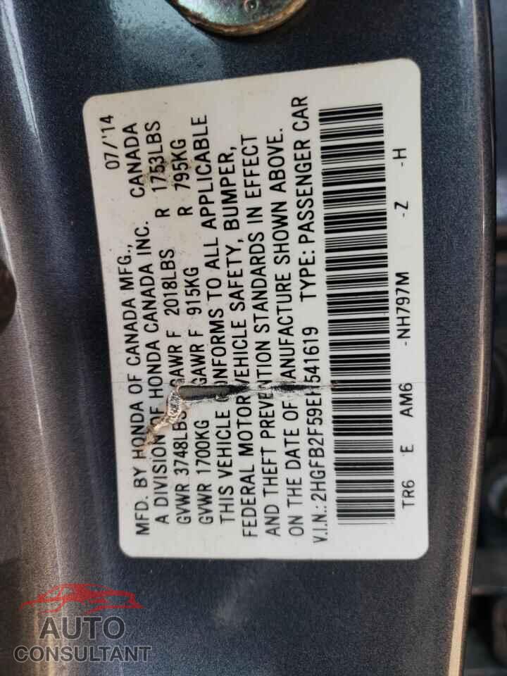 HONDA CIVIC 2014 - 2HGFB2F59EH541619
