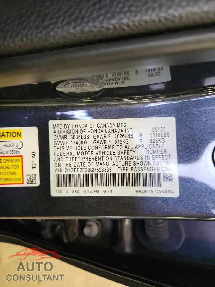 HONDA CIVIC 2025 - 2HGFE2F29SH598833