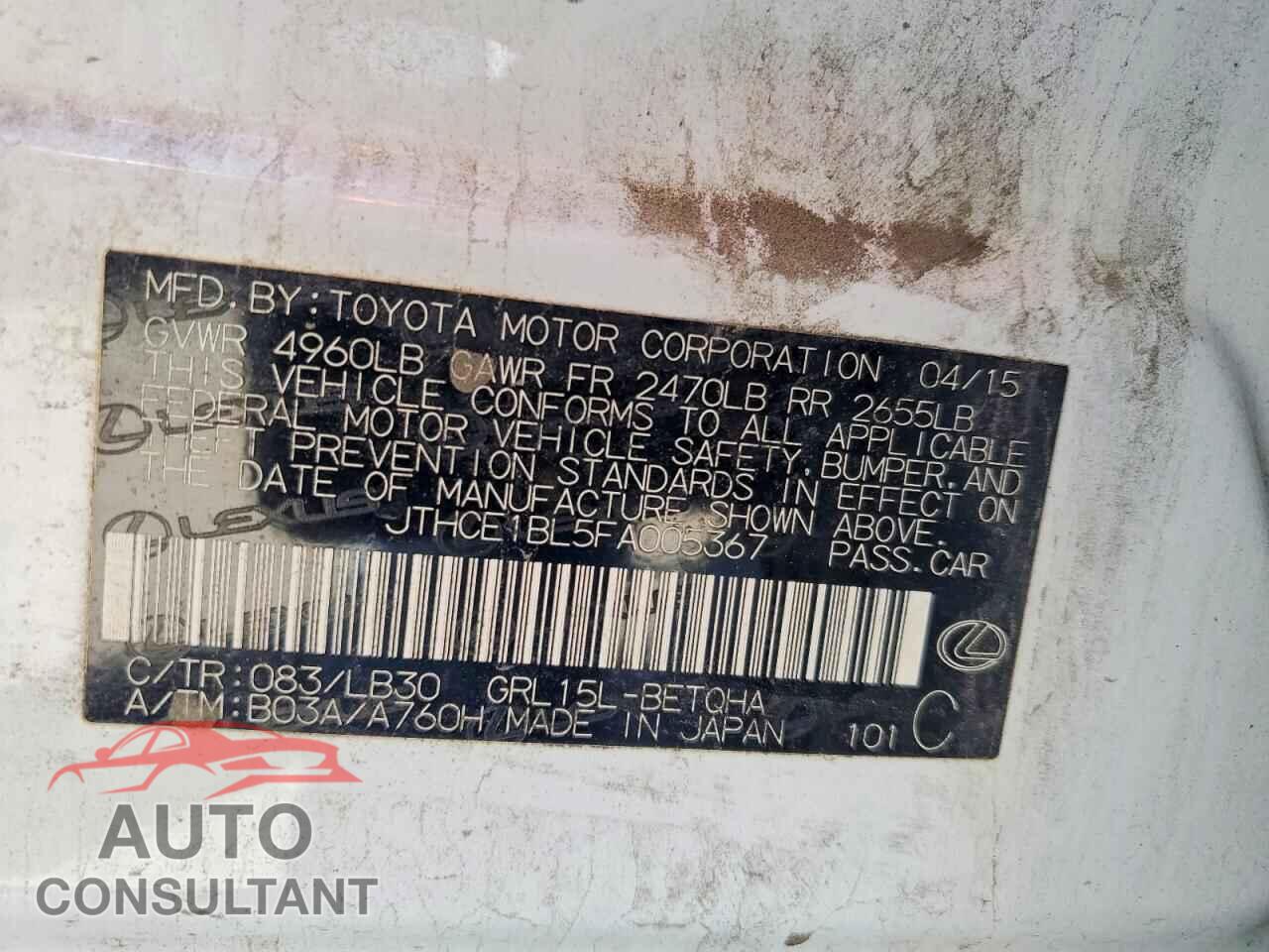 LEXUS GS350 2015 - JTHCE1BL5FA005367