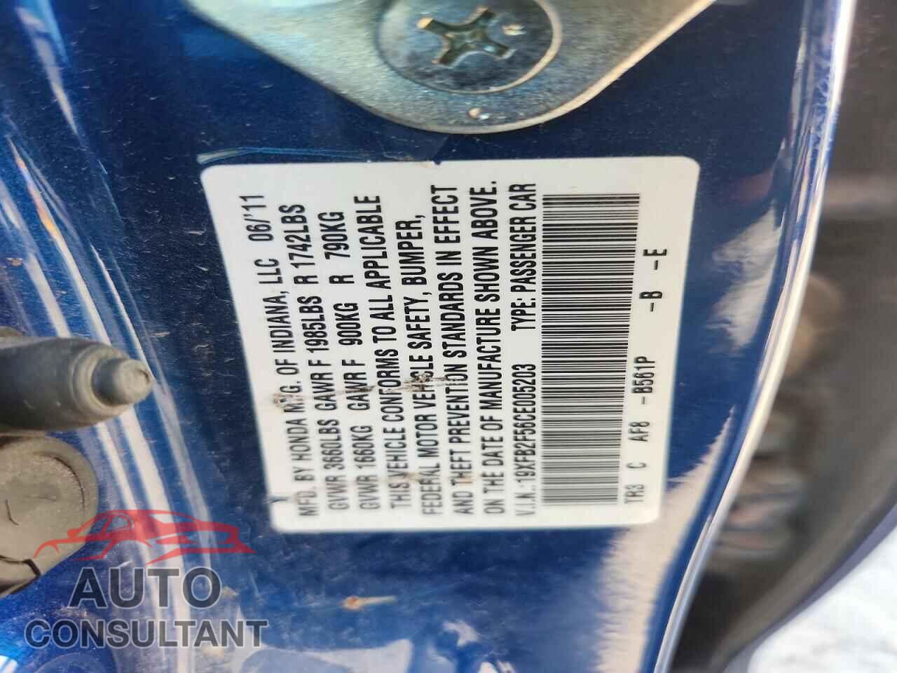 HONDA CIVIC 2012 - 19XFB2F56CE005203