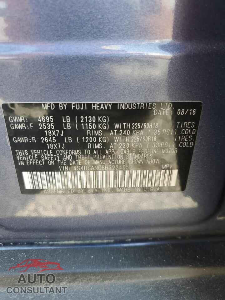 SUBARU OUTBACK 2017 - 4S4BSANC8H3224652