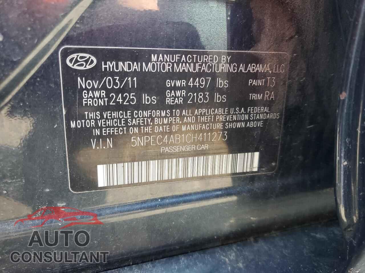 HYUNDAI SONATA 2012 - 5NPEC4AB1CH411273