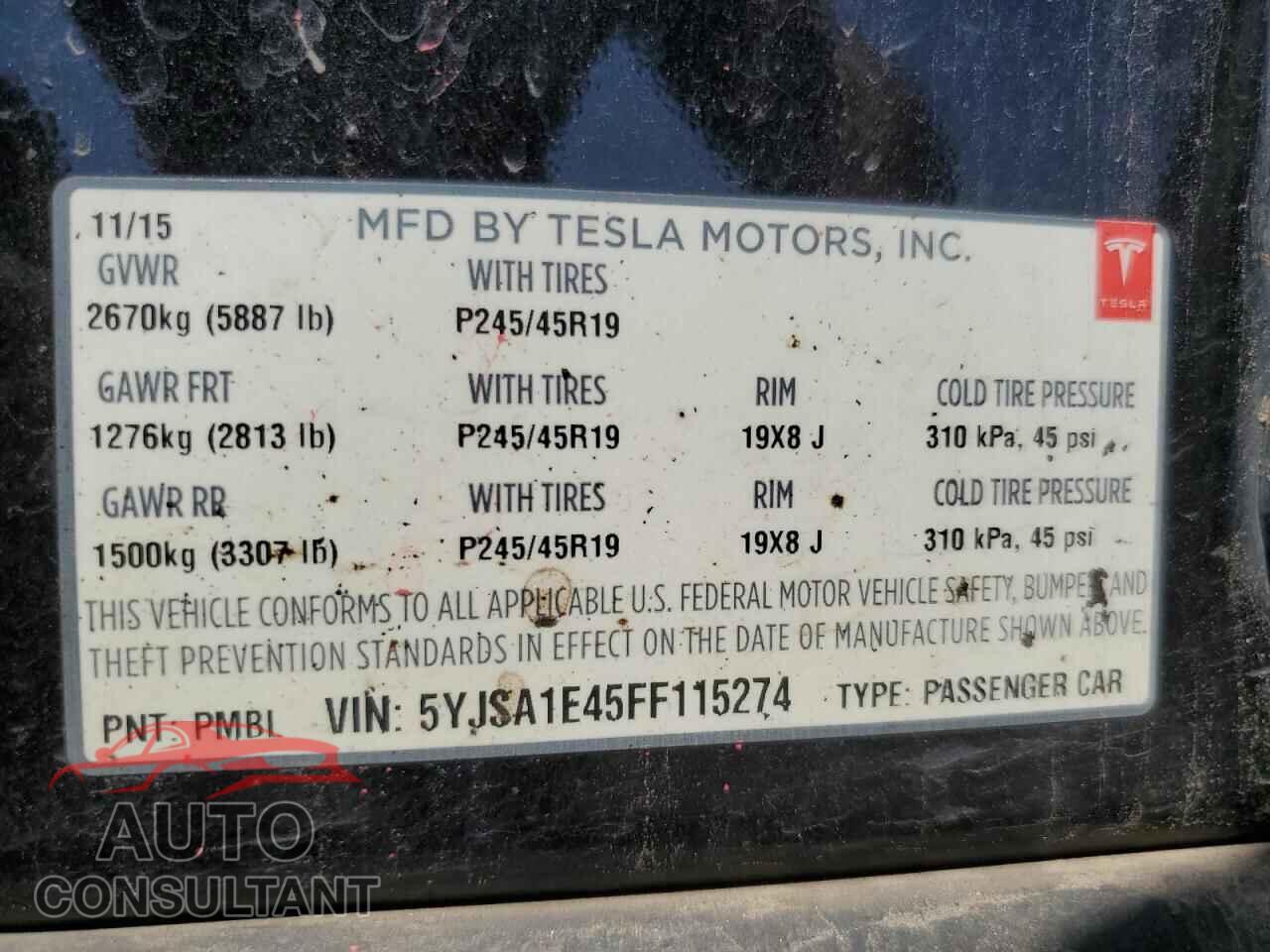 TESLA MODEL S 2015 - 5YJSA1E45FF115274