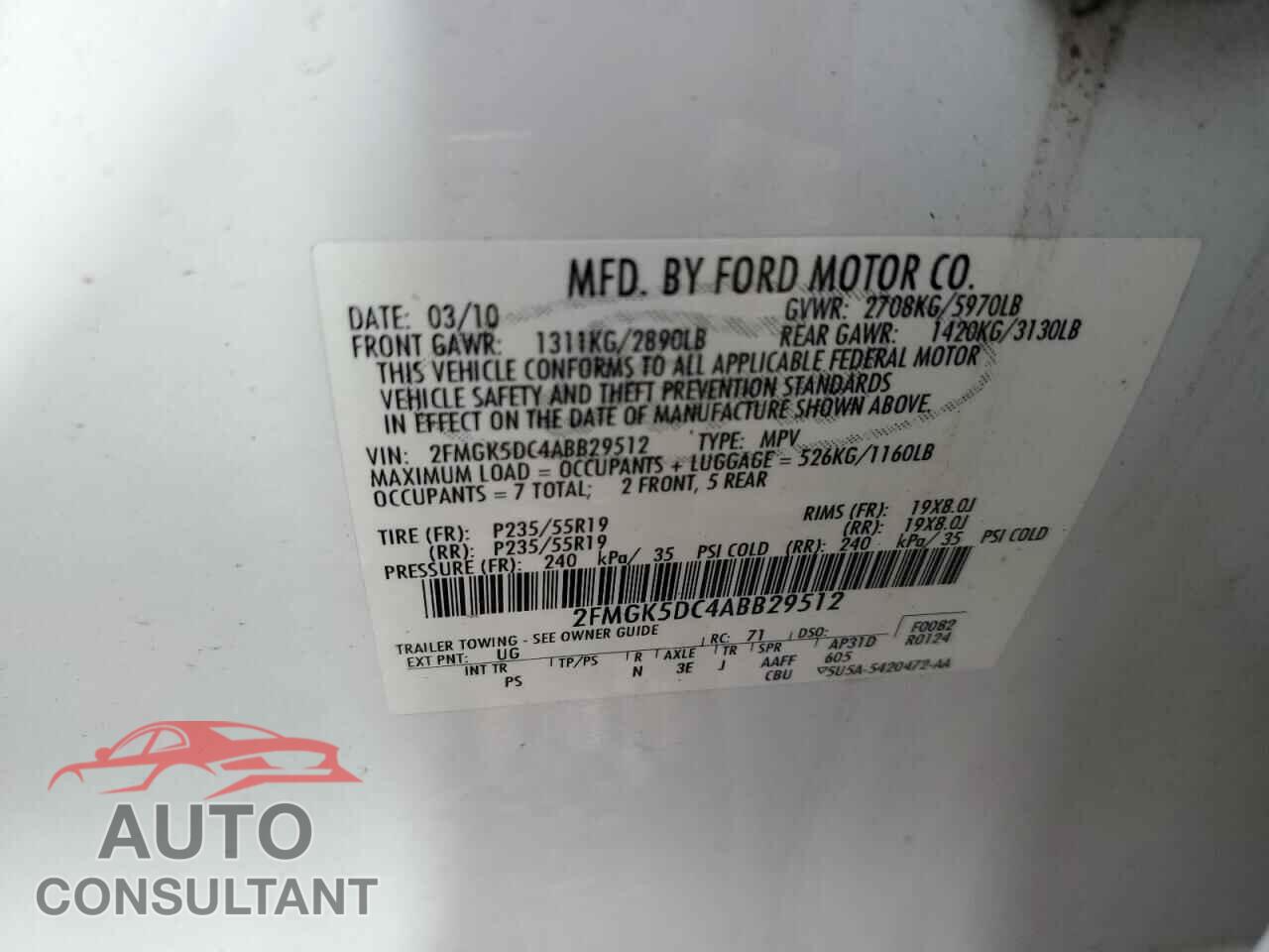 FORD FLEX 2010 - 2FMGK5DC4ABB29512
