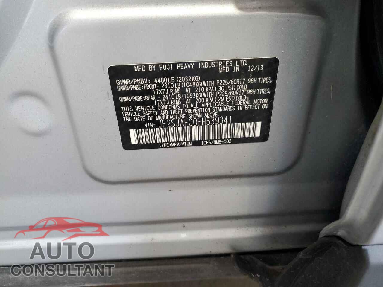 SUBARU FORESTER 2014 - JF2SJAEC0EH539341